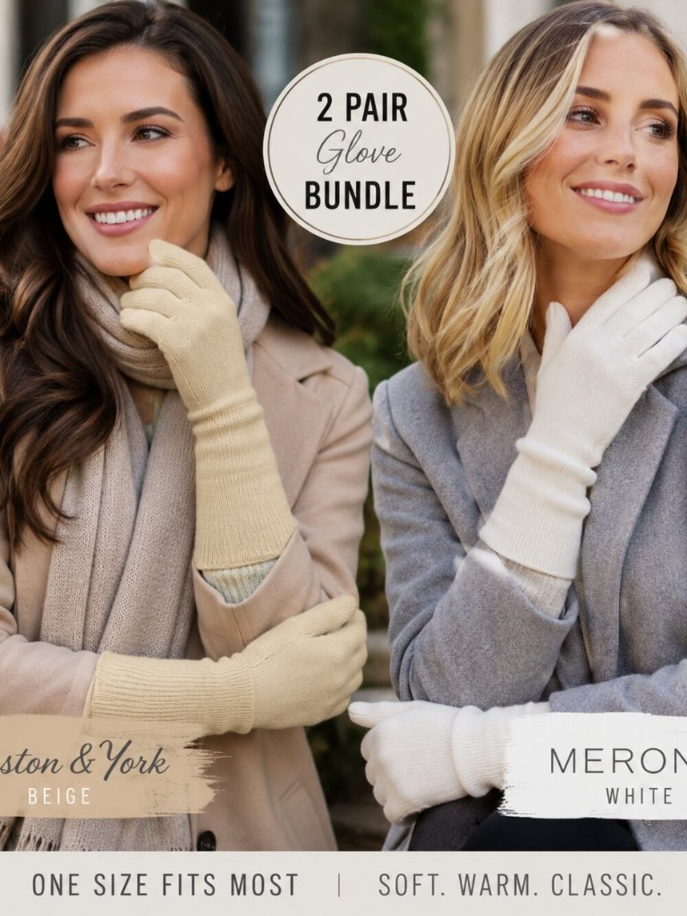 Preston & York + Merona Women's Long Knit Gloves Bundle | Beige & White